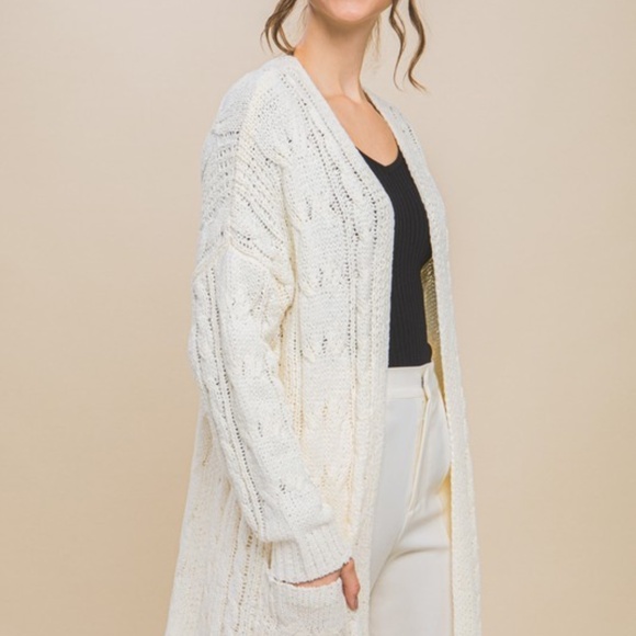 Cozy Chenille Pockets Open Front Loose Fit Cardigan - Picture 10 of 12